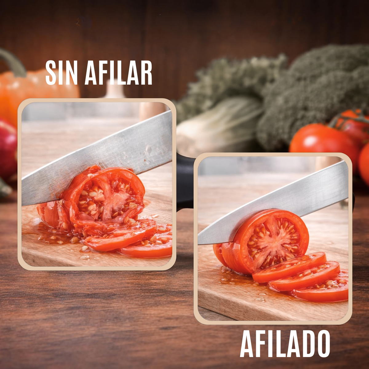 Afila cuchillos triple entrada con base antideslizante